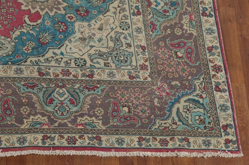 Pink 10x13 Living Room Rug Vintage Wool Tebriz Hand-knotted Traditional Carpet - Picture 5 of 20