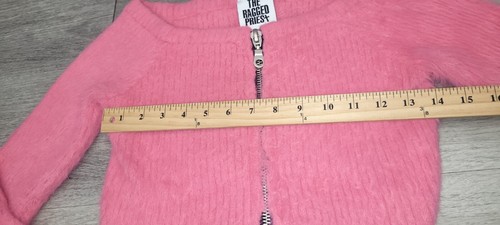 The Ragged Priest Bubblegum Pink Cropped Eyelash Knit Zip Front Sweater Small - Picture 4 of 9