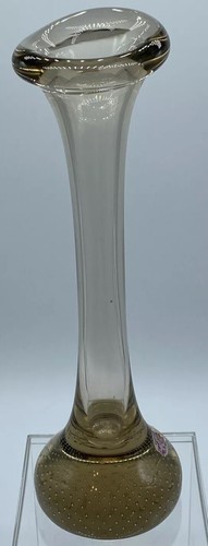 VTG Bullicante Hand Made Controlled Bubble Trumpet Bud Vase Swung Smokey Brown - Picture 1 of 7