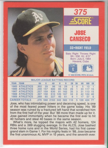 Jose Canseco *U Pick* Oakland A's,Texas Rangers,Boston Red Sox Odd Insert Cards - Picture 150 of 308