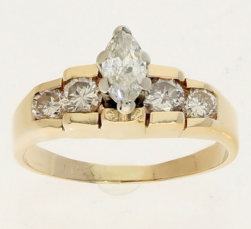 Diamond Engagement Step Ring .90CT 14K YG Marquise Size 7 ½ - Picture 3 of 9