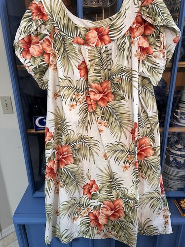 Vintage Made In Hawaii MuuMuu Puanani Kaftan Dress Women's Size 1X Orange Floral