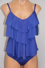 NWT Kenneth Cole Swimsuit Tankini 2pc Set Sz M Ruffles OCN