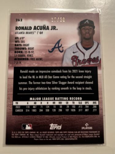 2023 Topps Stadium Club Ronald Acuna Jr. #262 Chrome 17/30 - Picture 2 of 2