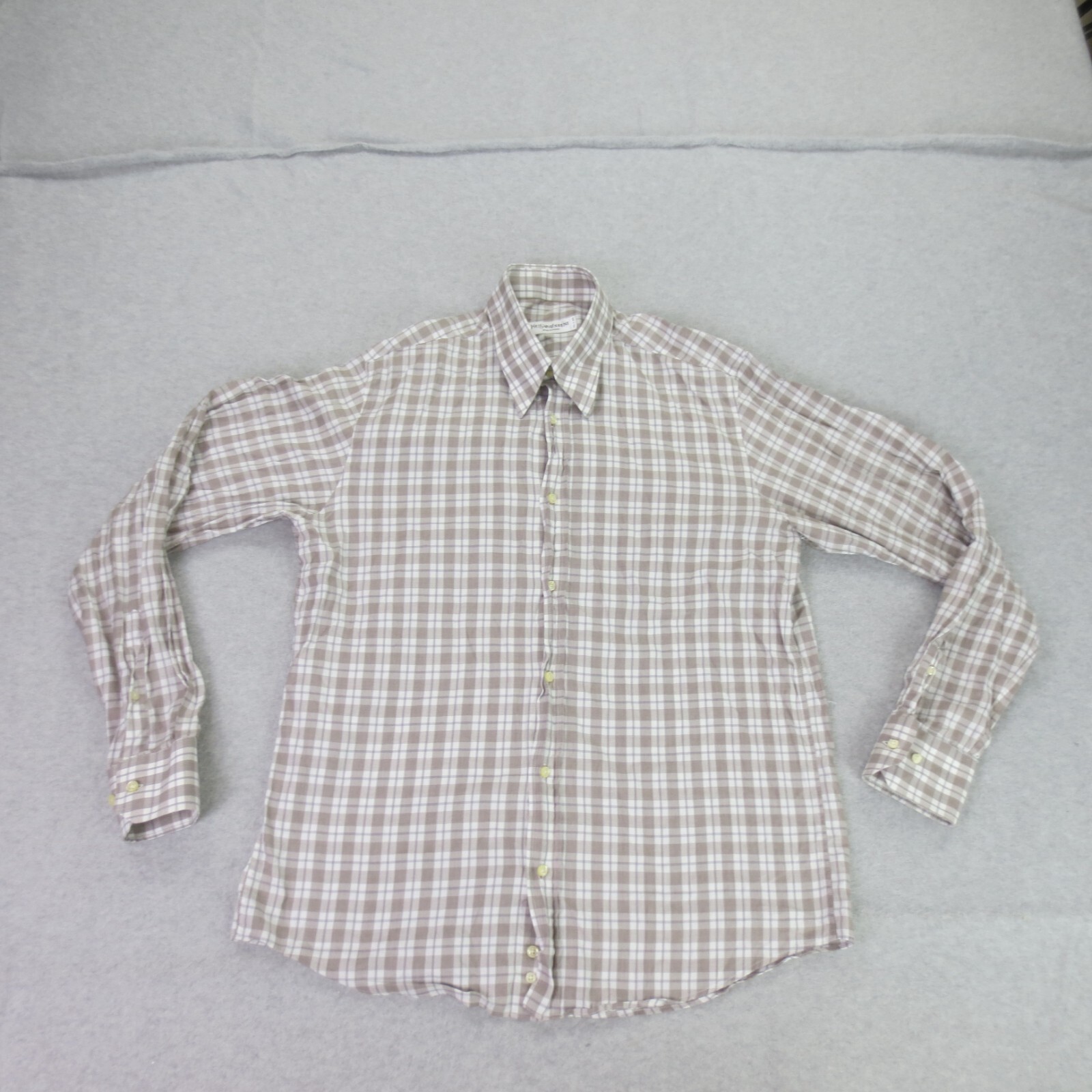 Yves Saint Laurent Uomo 16 Marrone Bianco Bottone Manica Lunga Made in Italy