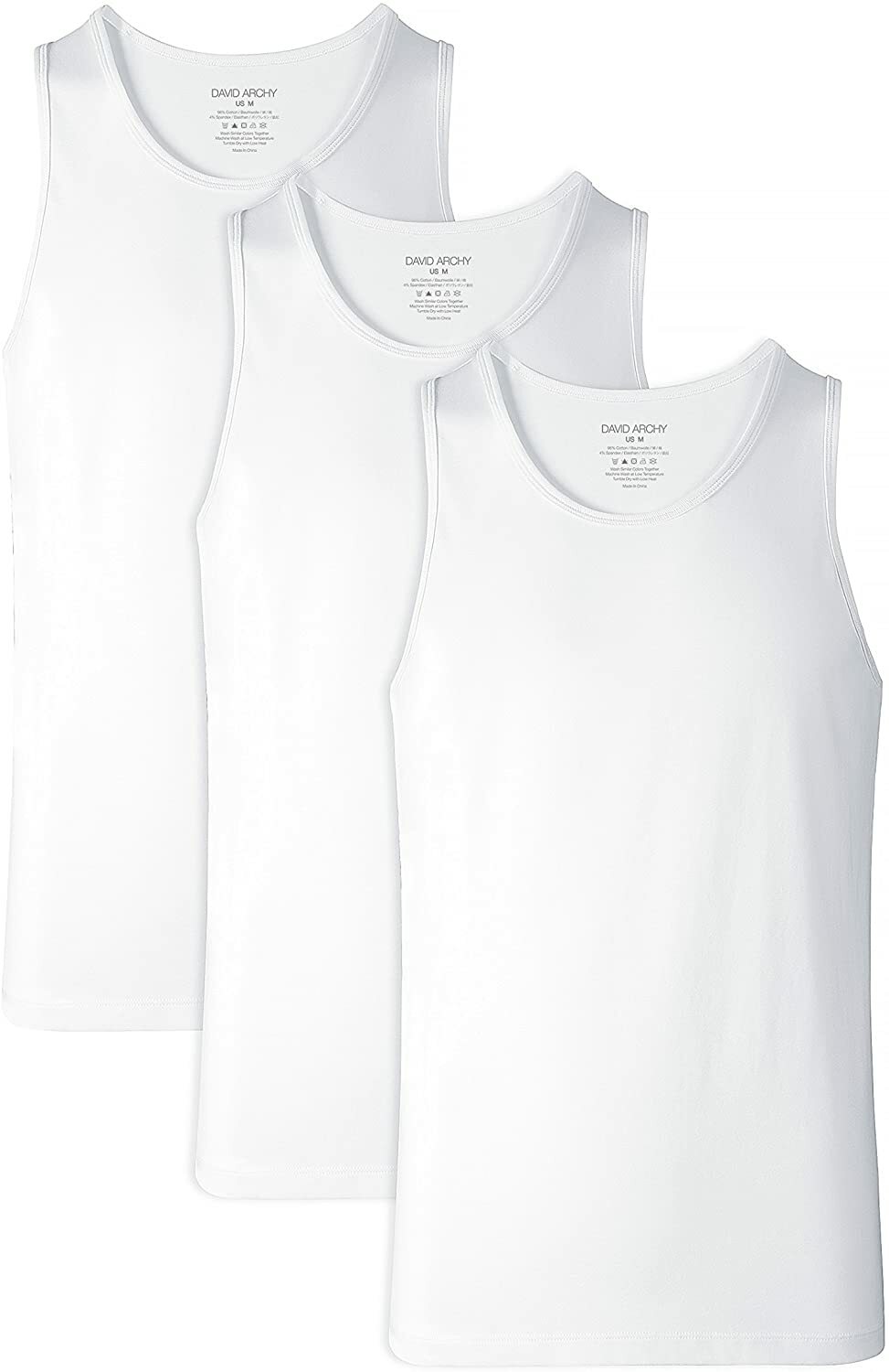 DAVID ARCHY Mens Bamboo Rayon Undershirts Crew Neck Tank Tops 3 Pack S, Black//White//Light Gray