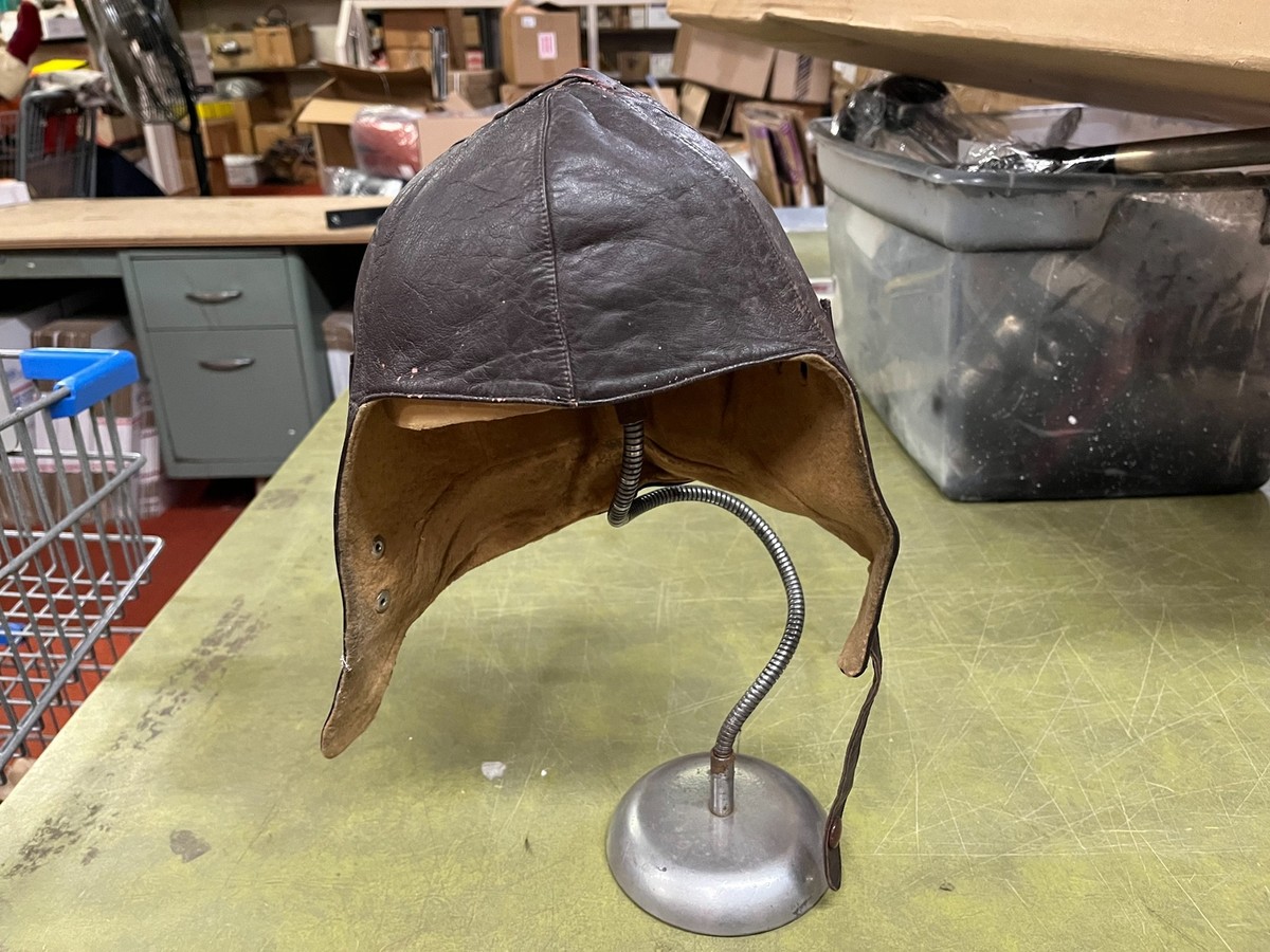 Vintage WWII Original Leather Aviator Pilots Skull Cap