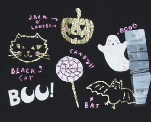 Girl Halloween 2 pc Outfit Glittery Black Cat Tee Legging Top Bottoms Shirt Pant - Picture 3 of 6
