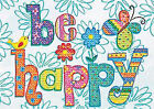 Dimensions Be Happy Mini Stamped Cross Stitch Kit 18cm X 13cm