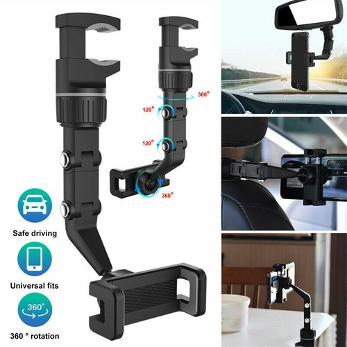 Adjustable 360° Rotation Phone Holder Car Rearview Mirror Mount Multifunction - Picture 6 of 12