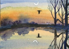 ACEO PRINT OF PAINTING RYTA RAVEN CROW SUNSET REALISM LANDSCAPE HALLOWEEN Art