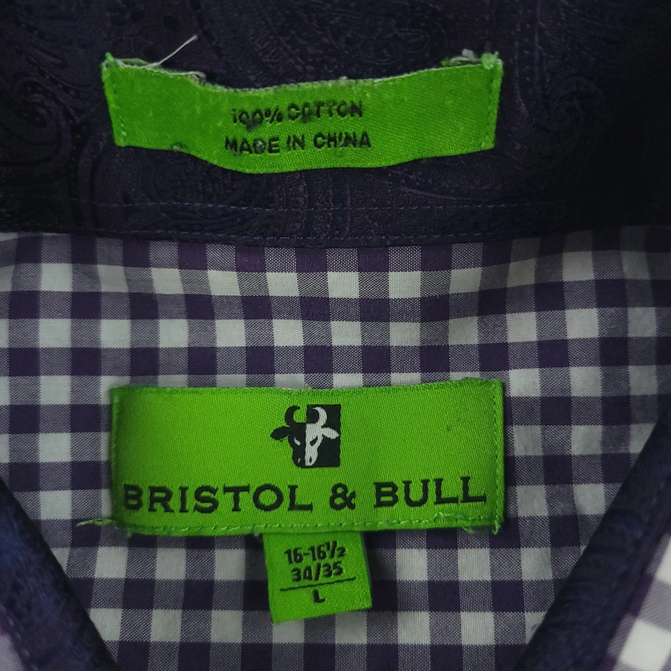 Bristol & Bull Shirt Mens Large Purple Check Button Down Casual Work Office - Image 4 of 4