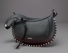 AUTH NWT $995 Isabel Marant Oskan Moon Grainy Leather Shoulder Bag In Black