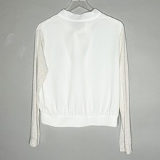 Top Zara M cuello alto manga larga mangas mixtas medias lazo trasero blanco