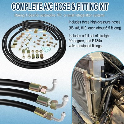 Air Conditioning Hose & Fitting Kit Includes 6.5ft #6#8#10 AC Hoses and Fittings