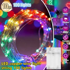 10m 100 Mini LED Copper Wire String Fairy Lights AA Battery Operated Xmas Deco
