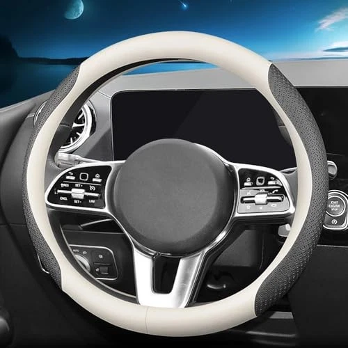 New Nappa Leather car Steering Wheel Cover, Universal 15 inch () White and Black - Image 3 of 4