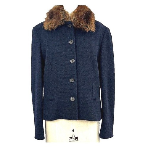 Lauren Ralph Lauren Womens Jacket Wool Blend Navy Coat Sz 12 Faux Fur Collar - Picture 2 of 11
