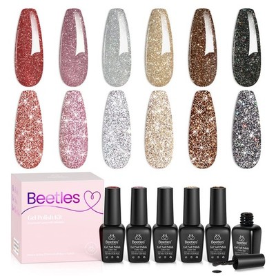 Glitter Gel Nail Polish Set - 6 Holographic Colors, UV LED Soak Off, Manicure Gi