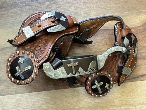 De colección RESISTENTE 1 Grabados de Cuero Genuino Estilo Occidental Espuelas de Montar, Correas-Hebilla - Imagen 5 de 12