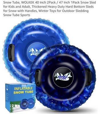 Snow Tube, WOLKEK 40 Inch 2Pack / 47 Inch 1Pack Snow Sled for Kids and Adult, Th