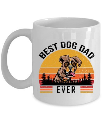 Funny Smiling Boxer Lover Best Dog Dad Ever Coffee Mug Retro Paw Tea Cup Gift