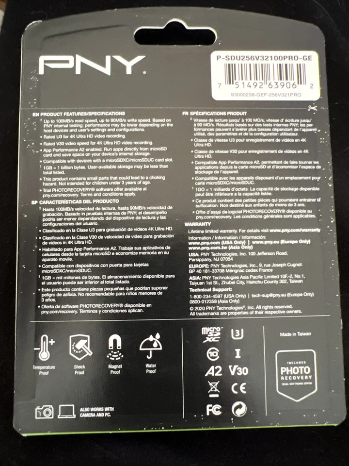 256GB PNY PRO Elite microSDXC CL10 UHS-I U3 Flash Card w/Adapter 4K Ultra HD NIB - Image 2 of 2