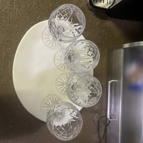 4 Blown Glass Hungarian Crystal Water Goblets With Cut Arch, Rose, Foot Designs - Picture 10 of 12