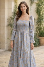 NWT Reformation Melony Floral Gingham Square Neck Linen Midi Dress Sz XS