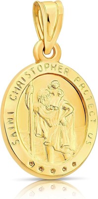 Solid 14K Yellow Gold Saint Christopher Medal Oval Shaped Pendant Art and Molly