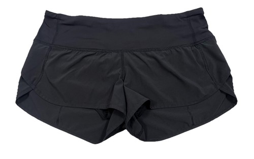 LULULEMON Womens 10 Black Running Shorts Zip Pocket Back Lined Drawstring EUC
