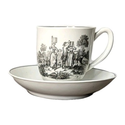 Antique 18th Century 1765-1770s Worcester Milkmaid Pattern Cup & Saucer 