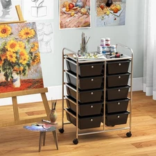 10-Drawer Storage Cart Utility Rolling Trolley Kitchen Office Organizer