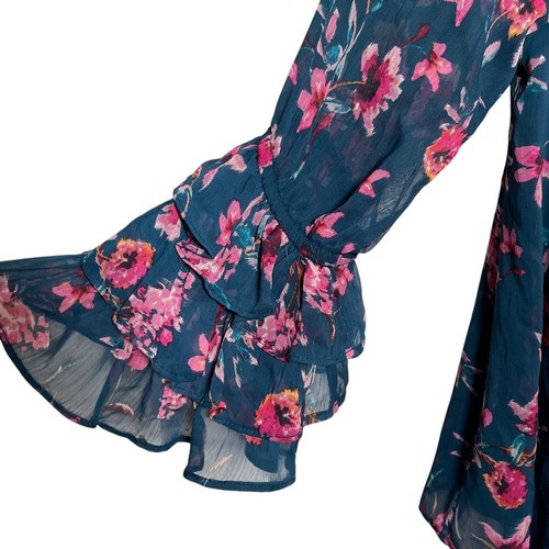 Cece Blouse Women's Medium Navy Floral Boho Lined Off The Shoulder Ruffle NWT - Picture 4 of 10