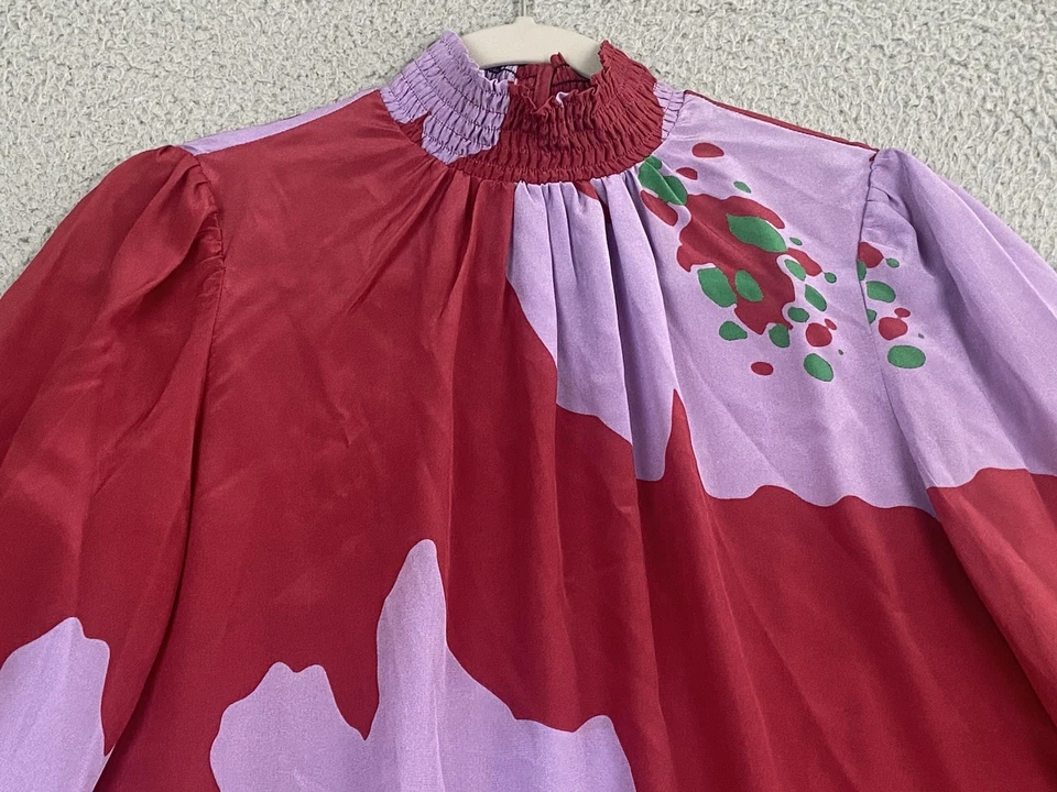 Blusa Tucker Stella Crepe de Chine Seda Manga Larga Talla S Amapolas Púrpura Fluida Foto 4 de 4