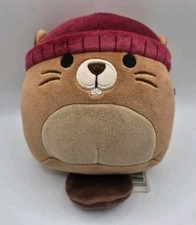 Squishmallows Kellytoy Plush Chip the Beaver Red Beanie Hat 8”