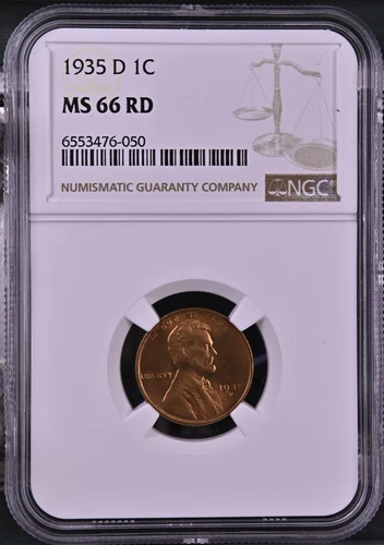 1935-D 1C RD Lincoln Wheat One Cent NGC MS66RD  6553476-050
