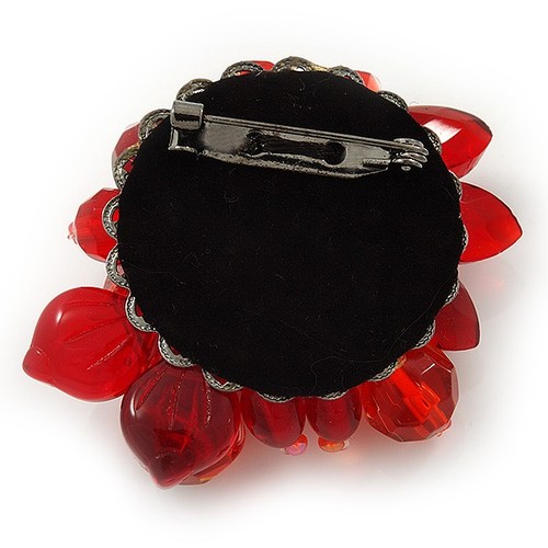 Handmade Red Acrylic Bead Cluster Brooch - 5.5cm Length - Picture 4 of 6