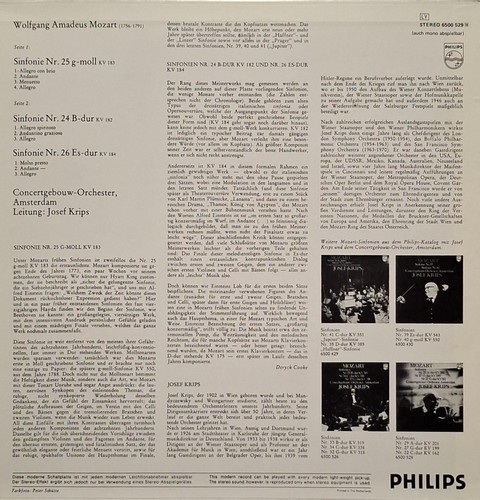 Mozart - Sinfonia N. 25, 24 & 26 , KV 183, 182 & 184 / Josef Krips - LP - Picture 2 of 3