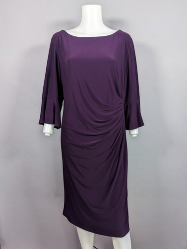 CHAPS Purple Sheath Dress Bell 3/4 Sleeve Stretch Ruched Side Classic Sz 18W - Picture 2 of 5