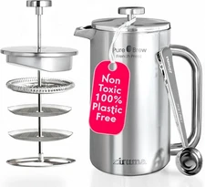 Non-Toxic French Press Surgical Stainless Steel Coffee Press 34 Oz Coffee Maker