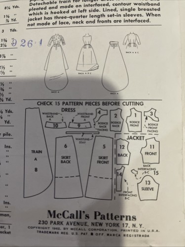 Vintage McCalls Pattern 6605 Wedding Bridal Chapel Back Train Gown Size 12 CUT - Picture 3 of 3
