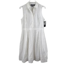 NEW Lauren Ralph Lauren COTTON White Eyelet SHIRT Dress Sleeveless WOMEN 8