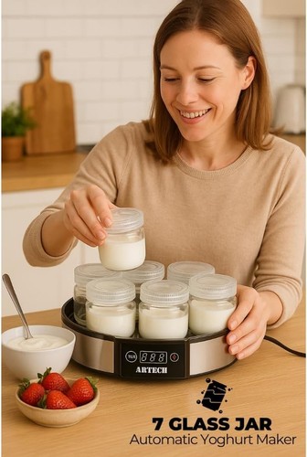 Yogurtera Digital Automática con 7 Tarros de Vidrio Yogurtera Eléctrica Postre - Imagen 2 de 7