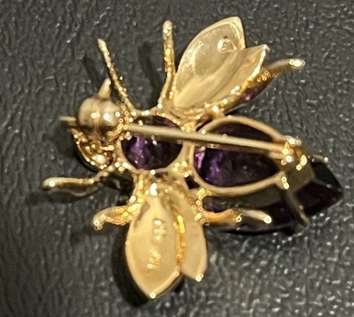 14K Yellow Gold & Purple Amethyst Bee Pin/Pendant Stamped 14K, 585 & Maker Mark - Picture 2 of 16