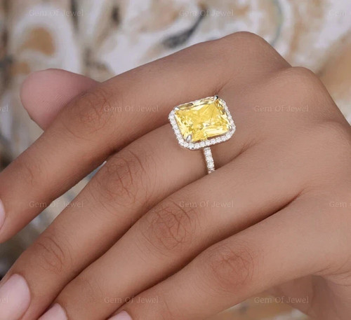 4.38 Ct Natural Yellow Sapphire & Diamond Engagement Ring 18K Solid White Gold - Picture 7 of 13