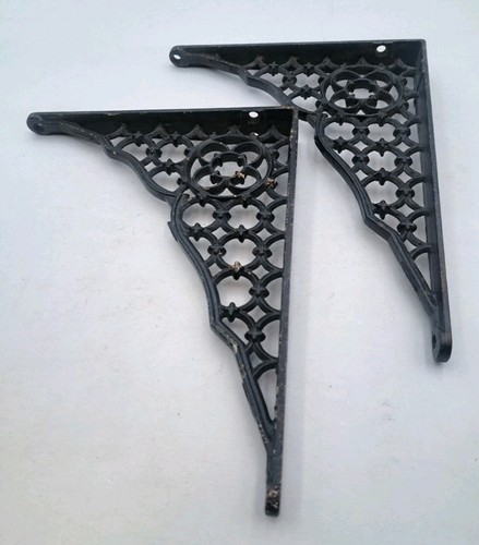 Antique / Vintage Cast Iron Wall Shelf Brackets Ornate Old Set Hardware Lot of 2 - Picture 2 of 23