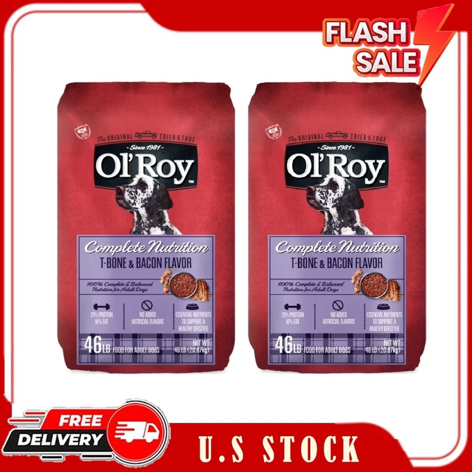 OL'ROY 2 Bags Ol' Roy Complete Nutrition T-Bone & Bacon Flavor Dry Dog Food, 46 lbs