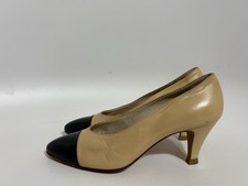 Vtg Chanel Beige Bicolor Leather Heels 36.5