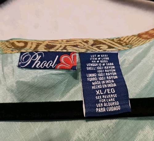 NWT Phool XL Teal Green & Gold Bias Cut Stretch Maxi Dress Sleeveless 100% Rayon - Picture 9 of 10